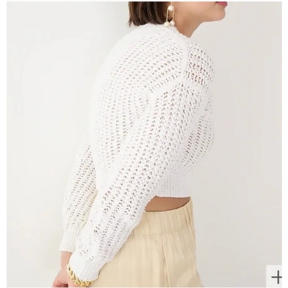 J. Crew Cropped Cardigan Sweater Textured Pointelle Crochet White size Small - Picture 3 of 8
